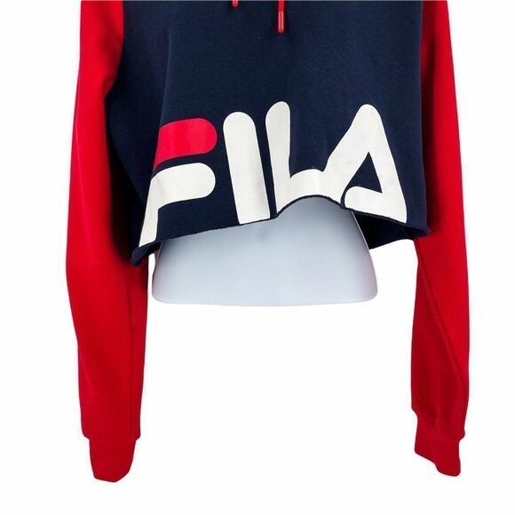 2/$30 FILA Luciana Cropped Raw Hem Long Sleeve Hoodie Sweatshirt Pullover Large - Picture 5 of 10